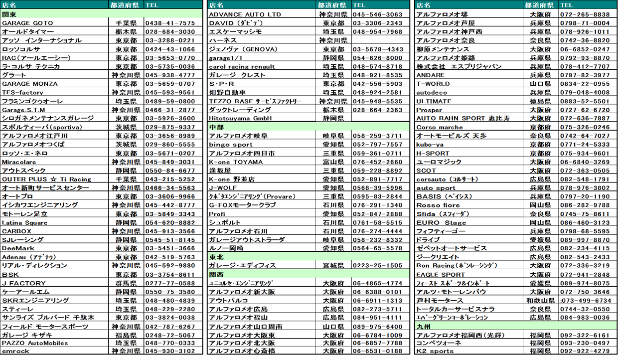 ARCA全国認定協力店リスト